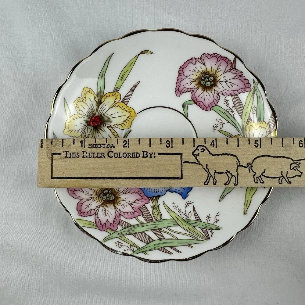 Rosina Bone China Teacup Saucer Set Gold Gilt Floral Cottagecore Grandmillennial